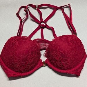 Victoria's Secret 34B BOMBSHELL BRA Bdsm Strappy Gold Cutout Lace Special 34a